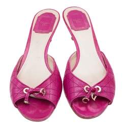 Pre Owned Dior Pink Cannage Leather Bow Slide Sandals Size 38.5