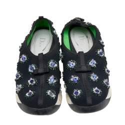 Pre Owned Dior Black Mesh Embellished Fusion Slip On Sneakers Size 38
