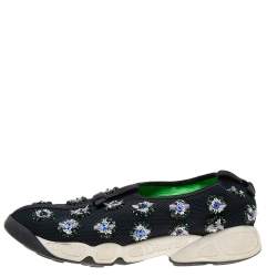Pre Owned Dior Black Mesh Embellished Fusion Slip On Sneakers Size 38