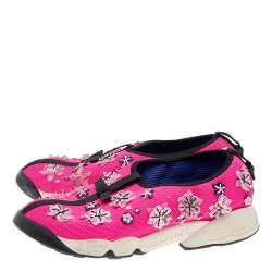 Pre Owned Dior Pink Mesh Embellished Fusion Slip On Sneakers Size 39