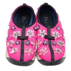 Pre Owned Dior Pink Mesh Embellished Fusion Slip On Sneakers Size 39