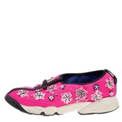Pre Owned Dior Pink Mesh Embellished Fusion Slip On Sneakers Size 39
