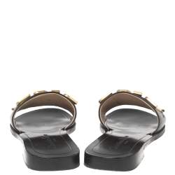 مملوكة مسبقًا Dior Black Leather Revolution Logo Flat Slides Size 36