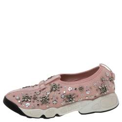 مملوكة مسبقًا Dior Pink Sequins Embellished Mesh Fusion Slip-on Sneakers Size 35.5