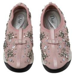 مملوكة مسبقًا Dior Pink Sequins Embellished Mesh Fusion Slip-on Sneakers Size 35.5