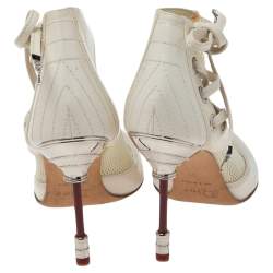 Pre Owned Dior White Net And Leather Lace Up  Ankle Boots Size 35