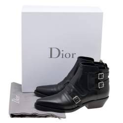 Pre Owned Dior Black Leather Dior Saddle Ankle Boots Size 38.5