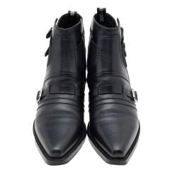 Pre Owned Dior Black Leather Dior Saddle Ankle Boots Size 38.5