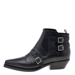 Pre Owned Dior Black Leather Dior Saddle Ankle Boots Size 38.5