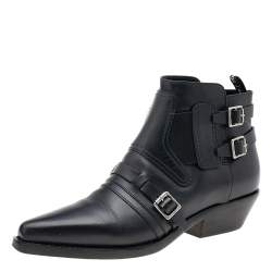 Pre Owned Dior Black Leather Dior Saddle Ankle Boots Size 38.5