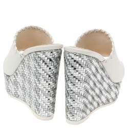 مملوكة مسبقًا Dior White Leather Wedge Platform Open Toe Sandals Size 40