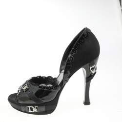 Dior Black Patent Leather And Satin Platform D'orsay Sandals Size 36.5
