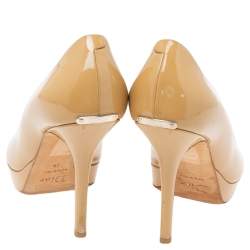 Christian Dior Beige Patent Leather Miss Dior Peep-Toe Pumps Size 38