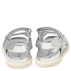 Pre Owned صندل فلات ديور جلد فضي فيلكرو مقاس 39