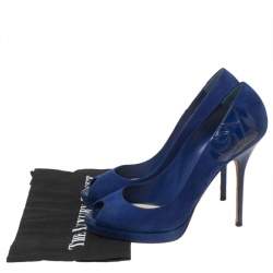 Dior Blue Suede Peep Toe Platform Pumps Size 40.5