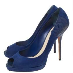 Dior Blue Suede Peep Toe Platform Pumps Size 40.5
