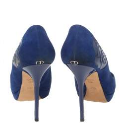 Dior Blue Suede Peep Toe Platform Pumps Size 40.5
