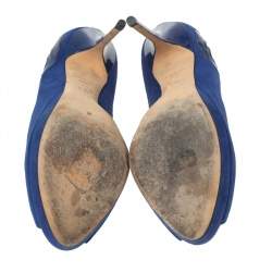 Dior Blue Suede Peep Toe Platform Pumps Size 40.5