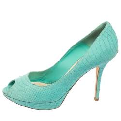 Dior Turquoise Python Embossed Leather Miss Dior Peep-Toe Pumps Size 41 