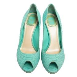 Dior Turquoise Python Embossed Leather Miss Dior Peep-Toe Pumps Size 41 