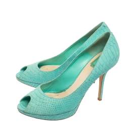 Dior Turquoise Python Embossed Leather Miss Dior Peep-Toe Pumps Size 41 