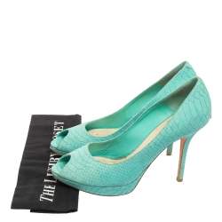 Dior Turquoise Python Embossed Leather Miss Dior Peep-Toe Pumps Size 41 