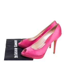 Pre Owned Dior Pink Satin Miss Dior Peep Toe Pumps Size 40.5