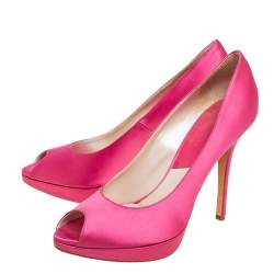 Pre Owned Dior Pink Satin Miss Dior Peep Toe Pumps Size 40.5