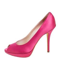 Pre Owned Dior Pink Satin Miss Dior Peep Toe Pumps Size 40.5