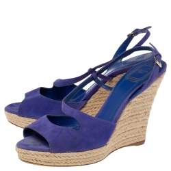 Dior Blue Suede Espadrille Platform Wedge Open Toe Ankle Strap Sandals Size 41