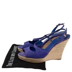 Dior Blue Suede Espadrille Platform Wedge Open Toe Ankle Strap Sandals Size 41