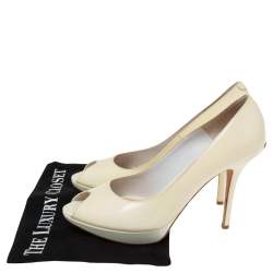 Dior Beige Patent Leather Miss Dior Peep Toe Platform Pumps Size 40.5