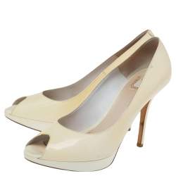 Dior Beige Patent Leather Miss Dior Peep Toe Platform Pumps Size 40.5