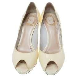 Dior Beige Patent Leather Miss Dior Peep Toe Platform Pumps Size 40.5