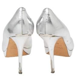 Dior Silver Leather Miss Dior Peep Toe Pumps Size 40.5