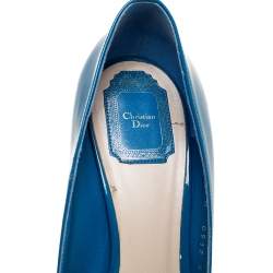 Pre Owned Dior Blue Patent Leather Miss Dior Peep Toe Platform Pumps Size 41