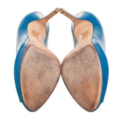 Pre Owned Dior Blue Patent Leather Miss Dior Peep Toe Platform Pumps Size 41