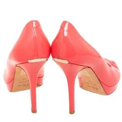 Dior Coral Pink Patent Leather Miss Dior Peep Toe Platform Pumps Size 41