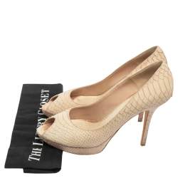 Dior Beige Python Embossed Suede Miss Dior Peep Toe Platform Pumps Size 41