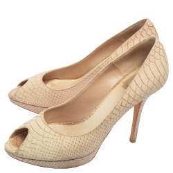 Dior Beige Python Embossed Suede Miss Dior Peep Toe Platform Pumps Size 41