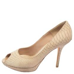 Dior Beige Python Embossed Suede Miss Dior Peep Toe Platform Pumps Size 41