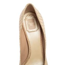 Dior Beige Python Embossed Suede Miss Dior Peep Toe Platform Pumps Size 41