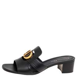 Pre Owned Dior Black Leather Montaigne Slide Sandals Size 38