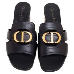 Pre Owned Dior Black Leather Montaigne Slide Sandals Size 38