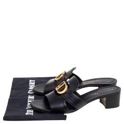 Pre Owned Dior Black Leather Montaigne Slide Sandals Size 38