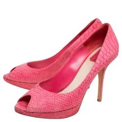 Dior Pink Python Embossed Leather Miss Dior Peep Toe Pumps Size 41