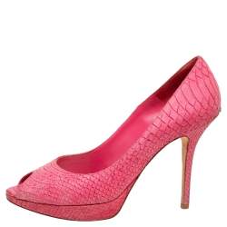 Dior Pink Python Embossed Leather Miss Dior Peep Toe Pumps Size 41
