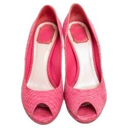 Dior Pink Python Embossed Leather Miss Dior Peep Toe Pumps Size 41