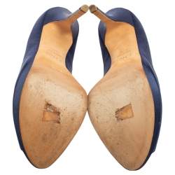Pre Owned Dior Blue Satin Miss Dior Peep Toe Platform Pumps Size 40.5