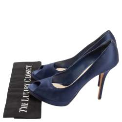 Pre Owned Dior Blue Satin Miss Dior Peep Toe Platform Pumps Size 40.5